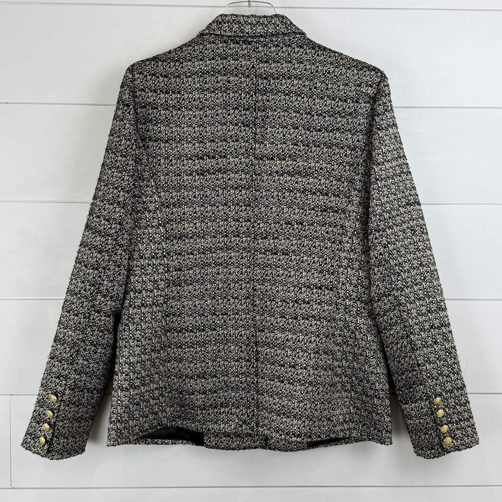 NEW Evereve STARSTRUCK Tweed Blazer Women L Black White Metallic Gold Button - Picture 10 of 13